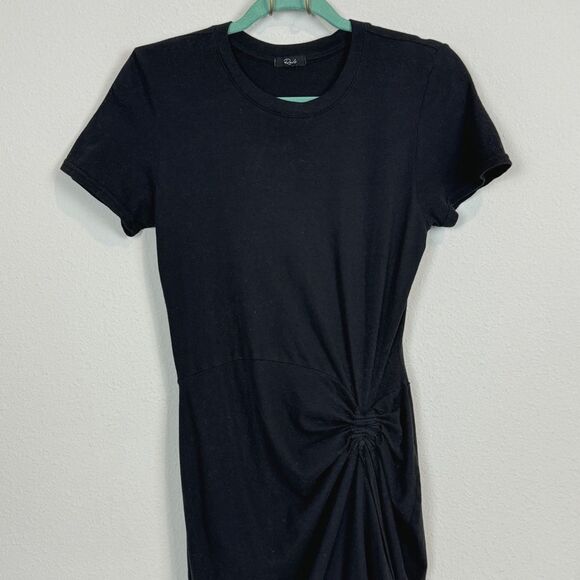 Rails Tori Black Ruched Tie Midi Cotton Dress Short Sleeve M - Picture 2 of 11